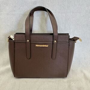Montana West PU leather brown PU coated leather medium satchel bag gold hardware